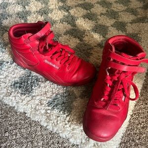 Red Reebok Freestyle High Tops